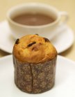 Closeup view of Panettone and cup of coffee — Stock Photo