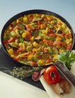 Tortilla with vegetables in pan — Stock Photo