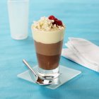 Closeup view of chocolate cream in three layers in glass — Stock Photo