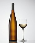 Bicchiere e bottiglia di vino bianco — Foto stock