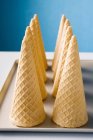 Vista de perto de cones de wafer na bandeja — Fotografia de Stock