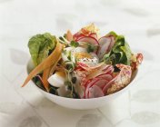 Mixed salad with egg and herbs on white plate — Stock Photo