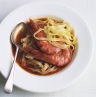 Tagliatelle pasta with king prawns — Stock Photo