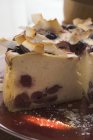 Cheesecake aux cerises et copeaux de noix de coco — Photo de stock