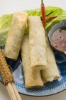 Spring rolls with chili dip — Stock Photo