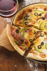 Pizza with cheese, salami and peppers — Stock Photo