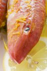 Fresh Red mullet with lemon sauce — Stock Photo