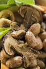 Stewed beans with ceps with blurred background — Stock Photo