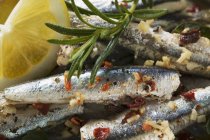 Marinated anchovies with herbs and spices — Stock Photo