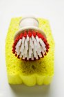 Closeup view of yellow sponge and brush — Stock Photo