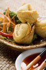 Deep-fried wontons with salad — Stock Photo