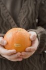Дівчина тримає органічний апельсин — стокове фото