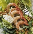 Salad leaves with prawns — Stock Photo