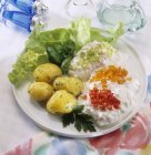 Quark with boiled potatoes — Stock Photo