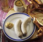 Boiled weisswurst sausages — Stock Photo