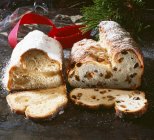 Marzipan and Christmas stollen with raisins — Stock Photo