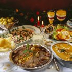 Christmas buffet dishes — Stock Photo