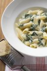 Penne rigate with spinach and cream sauce — Stock Photo