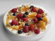 Joghurt mit Beeren und Haferflocken — Stockfoto
