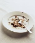 Plate with remains of chocolate mousse — Stock Photo
