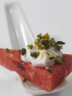 Watermelon with fresh goat cheese — Stock Photo