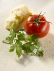 Parmesano, tomate y perejil - foto de stock