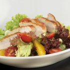 Primo piano vista di insalata con tacchino affettato e verdure sul piatto — Foto stock