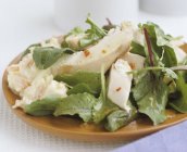 Closeup view of chicken salad with green leaves on plate — Stock Photo
