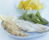 Fillet of plaice with brown rice — Stock Photo
