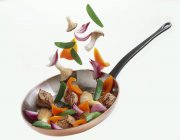 Pork and vegetables in pan — Stock Photo