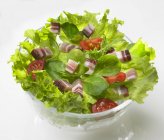 Grüner Salat mit Speckwürfeln — Stockfoto