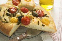 Pizza with cherry tomatoes — Stock Photo