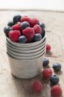Fresh picked raspberries and blueberries — Stock Photo
