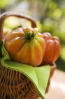 Fresh tomatoes in basket — Stock Photo