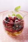 Closeup view of berry dessert with icing sugar — Stock Photo