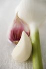 Garlic on textile background — Stock Photo