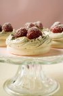 Meringue shells with raspberries — Stock Photo