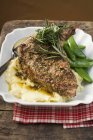 Spicy pork chop on mashed potatoes — Stock Photo