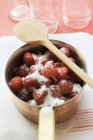 Sugared raspberries in  pan — Stock Photo