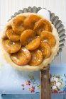 Apricot tart on baking tin — Stock Photo