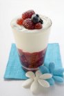 Closeup view of berry dessert with cream — Stock Photo