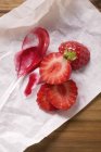 Strawberry jam on spoon — Stock Photo