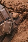 Cacau em pó e pedaços de chocolate — Fotografia de Stock
