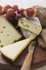 Tabla de quesos con higo y uvas - foto de stock