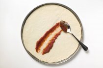 Томатный соус и ложка — стоковое фото