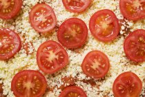 Uncooked tomato pizza — Stock Photo