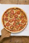 Піца і дерев'яний сервер — стокове фото