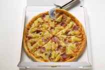 Пицца нарезанная в коробке — стоковое фото