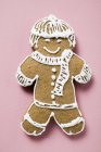 Closeup view of one gingerbread man decorated with white icing — Stock Photo
