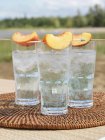 Closeup view of Clear Sailing cocktails with peach wedges — Stock Photo